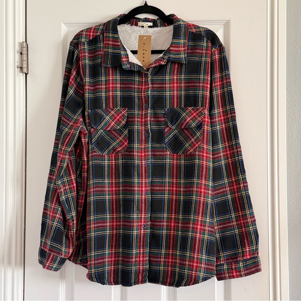 🌼 e.Luna Plaid Fleece-Lined Button Down Shirt 1X